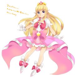 Rule 34 | 1girl, blonde hair, blue eyes, boots, bow, cosplay, cure flora, cure flora (cosplay), dress, gloves, go! princess precure, highres, long hair, magical girl, nintendo, pink bow, pointy ears, precure, princess zelda, shimamura yuu, smile, solo, the legend of zelda, the legend of zelda: skyward sword, voice actor connection, waist bow, yamage yuki