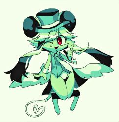 Rule 34 | 1girl, absurdres, animal ears, furry, green hair, hat, highres, leotard, mad rat dead, mouse (animal), mouse ears, mouse girl, mouse tail, nippon ichi, rat god, red eyes, tail, top hat, wings, wrist cuffs