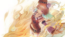 Rule 34 | 1girl, absurdres, blunt bangs, bow, breasts, chef hat, choker, cleavage, detached sleeves, earrings, feather earrings, feathers, fire, from above, hat, highres, hololive, hololive english, jewelry, large breasts, long hair, looking at viewer, medium breasts, multicolored hair, namako (namacotan), navel, orange hair, red eyes, ribbon choker, skirt, smile, solo, takanashi kiara, takanashi kiara (1st costume), thighhighs, virtual youtuber, white thighhighs