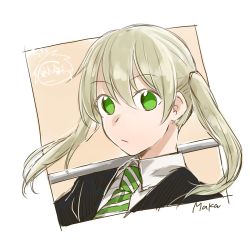 Rule 34 | 1girl, blonde hair, closed mouth, green eyes, harahara (harashi001), highres, long hair, looking at viewer, maka albarn, necktie, soul eater, soul evans, twintails