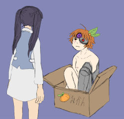 Rule 34 | 2girls, box, in box, in container, long hair, multiple girls, nude, orange hair, short hair, twintails, yuri, yuri kuma arashi