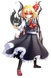 Rule 34 | 1girl, blonde hair, darkness, expressionless, frilled skirt, frills, full body, hair ribbon, pantyhose, red eyes, ribbon, rumia, shaded face, shirt, short hair, skirt, thighhighs, touhou, transparent background, vest, z.o.b