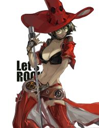 Rule 34 | 1girl, arc system works, black hair, breasts, cleavage, fingerless gloves, glasses, gloves, guilty gear, guilty gear strive, hat, highres, i-no, large breasts, midriff, navel, revealing clothes, thighhighs, witch hat