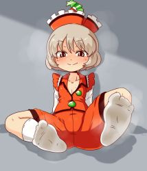 Rule 34 | 1girl, bad id, bad pixiv id, feet, flat chest, foot focus, lyrica prismriver, pozesuke, smell, socks, soles, solo, steam, sweat, touhou