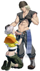 Rule 34 | 10s, 2boys, abs, age difference, blonde hair, blue eyes, drooling, fellatio, final fantasy, final fantasy xiii, hand on head, hope estheim, licking, male focus, multiple boys, muscular, naughty face, oral, pectorals, penis, saliva, short hair, silver hair, size difference, snow villiers, uncensored, yaoi