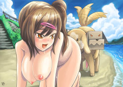 Rule 34 | beach, bestiality, blush, brown hair, chuunibyou demo koi ga shitai!, nibutani shinka, nipples, nude