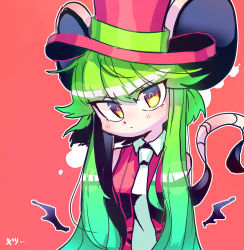 Rule 34 | 1girl, animal ears, bat wings, breasts, green hair, hat, highres, leotard, mad rat dead, mouse (animal), mouse ears, mouse girl, mouse tail, nippon ichi, rat god, tail, top hat, wings
