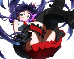 Rule 34 | 10s, 1girl, black footwear, blush, bokura wa ima no naka de, boots, breasts, green eyes, hair tie, highres, idol, large breasts, long hair, love live!, love live! school idol project, purple hair, revision, shoes, skirt, smile, suzume no kimochi, thighhighs, tojo nozomi, twintails