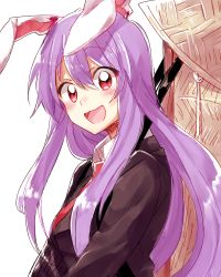 Rule 34 | 1girl, 6 (yuchae), :d, animal ears, blush, rabbit ears, looking at viewer, medicine box, open mouth, purple hair, red eyes, reisen udongein inaba, smile, solo, touhou