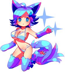 Rule 34 | 1girl, animal ears, animal hands, bad id, bad pixiv id, bikini, blue eyes, blue hair, blush, bow, breasts, cleavage, fubuki shirou, genderswap, genderswap (mtf), hair bow, inazuma eleven, inazuma eleven (series), large breasts, matching hair/eyes, navel, open mouth, short hair, simple background, solo, swimsuit, tail, white background, zippo (3756c)