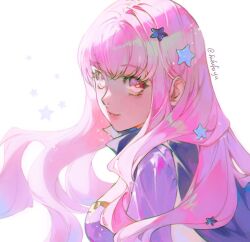 Rule 34 | 1girl, cape, closed mouth, fire emblem, fire emblem engage, hair ornament, long hair, looking at viewer, negi (fufufuyu), nintendo, pink eyes, pink hair, portrait, solo, star (symbol), star hair ornament, white background, yunaka (fire emblem)