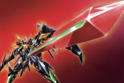 Rule 34 | glowing, looking up, mecha, mechanical wings, no humans, oobari masami, orange eyes, red background, robot, science fiction, shurouga sin, solo, sunrise stance, super robot wars, super robot wars z, super robot wars z3, textless version, wings