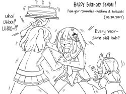 Rule 34 | 3girls, :d, anchor symbol, bell, blush, burning, cake, candle, character name, commentary, dated, drooling, english commentary, english text, fire, food, fork, greyscale, guin guin, hair bell, hair between eyes, hair ornament, happy birthday, hatsuzuki (kancolle), holding, holding fork, holding plate, jacket, jingle bell, kantai collection, kashima (kancolle), long sleeves, monochrome, mouth drool, multiple girls, open mouth, plate, pleated skirt, sailor collar, school uniform, sendai (kancolle), serafuku, shirt, short sleeves, simple background, skirt, smile, sweat, trembling, two side up, v-shaped eyebrows, white background
