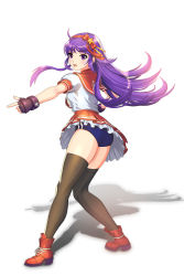Rule 34 | 1girl, ahoge, ankle boots, asamiya athena, ass, black thighhighs, boots, breasts, buruma, fingerless gloves, full body, gloves, hairband, highres, long hair, miniskirt, purple eyes, purple hair, red hairband, school uniform, serafuku, shadow, skirt, small breasts, snk, solo, the king of fighters, the king of fighters xiv, thighhighs, turna98, upskirt