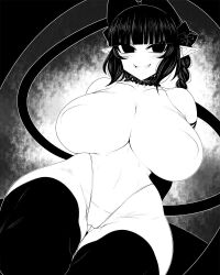 Rule 34 | 1girl, :d, animal ears, bare shoulders, bow, braid, breasts, cameltoe, cat ears, cat girl, cat tail, cleavage, cleft of venus, commentary, covered erect nipples, curvy, extra ears, greyscale, hair bow, haseru (ginku mh), huge breasts, kaenbyou rin, leotard, looking at viewer, monochrome, multiple tails, nekomata, open mouth, pointy ears, side braids, sidelocks, smile, solo, symbol-only commentary, tail, thighhighs, touhou, twin braids, two tails