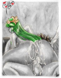 Rule 34 | 1boy, 1girl, angel, angel wings, anus, ass, brown hair, closed eyes, completely nude, cowgirl position, cum, cum in pussy, green hair, happy sex, heart, hetero, highres, kid icarus, laurel crown, nintendo, nude, open mouth, palutena, penis, pit (kid icarus), sex, signature, spot color, straddling, todd l. milhouse, uncensored, wings