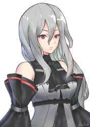 Rule 34 | 1girl, arknights, axeloust, bad id, bad pixiv id, commentary, english commentary, long hair, red eyes, skadi (arknights), skadi (elite ii) (arknights), sleeveless, sleeveless turtleneck, solo, turtleneck, white background, white hair