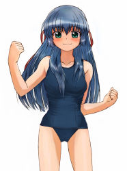 Rule 34 | 00s, 1girl, bad id, bad pixiv id, blue hair, blue one-piece swimsuit, cowboy shot, galaxy angel, green eyes, image sample, karasuma chitose, long hair, nyama, one-piece swimsuit, pixiv sample, school swimsuit, simple background, solo, swimsuit, white background