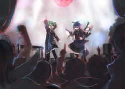 Rule 34 | 6+girls, alternate costume, animal ears, bad id, bad twitter id, black dress, boots, choujuu gigaku, collar, dress, electric guitar, closed eyes, fairy, fairy wings, green hair, guitar, hat, ichiba youichi, instrument, juliet sleeves, kasodani kyouko, long sleeves, maid headdress, multiple girls, music, mystia lorelei, open mouth, outstretched arm, pink hair, playing instrument, pointing, puffy sleeves, short hair, smile, sunglasses, touhou, wings