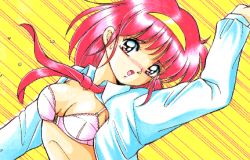 Rule 34 | 1girl, ayumi-chan monogatari, ayumi (ayumi-chan monogatari), bra, hairband, lowres, necktie, red hair, retro artstyle, school uniform, shirt, short hair, underwear, undressing