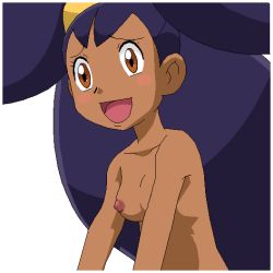 Rule 34 | 1girl, bad id, bad pixiv id, big hair, bloggerman, blush, blush stickers, breasts, brown eyes, creatures (company), dark-skinned female, dark skin, game freak, iris (pokemon), long hair, nintendo, nipples, nude, open mouth, orgasm, pokemon, pokemon (anime), purple hair, small breasts, small nipples, smile, solo, transparent background, two side up