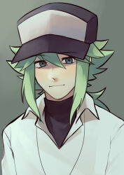 Rule 34 | 1boy, absurdres, aqua eyes, black hat, closed mouth, collared shirt, commentary request, creatures (company), game freak, green hair, hair between eyes, hat, highres, long hair, looking at viewer, male focus, n (pokemon), nintendo, pokemon, pokemon bw, shirt, smile, solo, undershirt, upper body, wanichi, white shirt