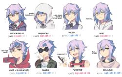 Rule 34 | 10s, 1girl, age progression, alternate costume, character request, croix meridies, little witch academia, purple hair, simple background, solo, stats, tagme, witch