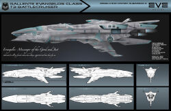 Rule 34 | advanced ship (eve online), battlecruiser (eve online), blueprint (object), commentary, concept art, copyright name, english text, eve online, from side, galen82, gallente federation (eve online), glowing, highres, logo, military vehicle, multiple views, no humans, original, science fiction, spacecraft, spaceship, tech 3 ship (eve online), thrusters, vehicle focus