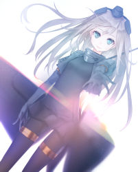 Rule 34 | 10s, 1girl, bad hands, bad id, bad pixiv id, blonde hair, blue eyes, cropped jacket, dutch angle, gloves, hat, kantai collection, la+, la+ (laplus), lens flare, long hair, looking at viewer, outstretched arm, smile, solo, u-511 (kancolle), uniform