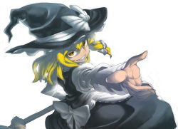 Rule 34 | 1girl, bad id, bad pixiv id, blonde hair, broom, female focus, foreshortening, hat, highres, kirisame marisa, outstretched arm, outstretched hand, smirk, solo, spacezin, touhou, witch, witch hat