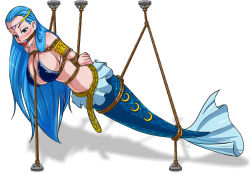 Rule 34 | 1girl, aquarius (fairy tail), armlet, ball gag, bdsm, blue hair, blush, bondage, bound, breasts, fairy tail, gag, gagged, large breasts, long hair, looking at viewer, mermaid, monster girl, rope, sketch lanza, solo, teeth