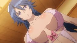 Rule 34 | 1girl, animated, animated gif, blue hair, bouncing breasts, breasts, covered erect nipples, hat, hitsugi sayo, large breasts, long hair, nurse cap, revealing clothes, triage x