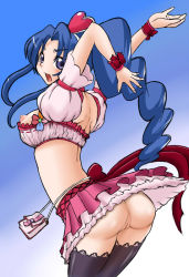 Rule 34 | 1girl, arms up, ass, back, bad id, bad pixiv id, black thighhighs, blue eyes, blue hair, blush, breasts, cosplay, cure berry, cure berry (cosplay), drill hair, earrings, fresh precure!, hair ornament, heart, heart hair ornament, jewelry, kawashima ami, kitamura eri, long hair, looking back, magical girl, masakichi (heppouku), matching hair/eyes, nipples, no panties, nude filter, pink skirt, precure, pussy, skirt, solo, thighhighs, third-party edit, toradora!, uncensored, upskirt, voice actor connection
