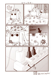 Rule 34 | !?, &gt; &lt;, 10s, abyssal ship, ahoge, arms up, arrow (symbol), bird, cellphone, cellphone display, charger, charging device, closed eyes, comic, commentary, crab, curtains, floral background, futon, glaring, hat, highres, holding, horns, kantai collection, long hair, mittens, monochrome, moomin, muppo, nightcap, northern ocean princess, octopus, pajamas, phone, pillow, power strip, revision, sazanami konami, smartphone, starfish, tearing up, translated, twitter, yawning