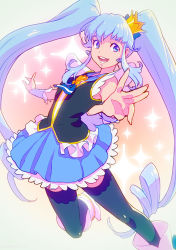 Rule 34 | 10s, 1girl, appendix, bad id, bad pixiv id, black thighhighs, blue dress, blue eyes, blue hair, blue skirt, brooch, crown, cure princess, dress, frills, full body, happinesscharge precure!, heart, heart brooch, long hair, magical girl, matching hair/eyes, mini crown, necktie, outstretched hand, precure, shirayuki hime, shoes, sidelocks, skirt, smile, solo, thighhighs, twintails, wrist cuffs