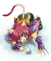 Rule 34 | 00s, animal ears, armor, boots, cat ears, final fantasy, final fantasy xi, gloves, green eyes, long hair, lowres, mouse (animal), ponytail, red hair, shorts, tattoo