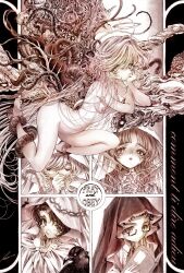 Rule 34 | 5girls, ahoge, angel, angel wings, aya carmine, bird, body horror, book, breasts, closed eyes, completely nude, cross, crow, crown of thorns, crying, crying with eyes open, doll joints, english text, expressionless, flower wings, french text, full body, glasses, greyscale, habit, hair ornament, hairclip, halo, head rest, highres, holding, holding book, holding cross, interlocked fingers, joints, leaf wings, long hair, medium breasts, meguro miyuki, millipen (medium), mismatched wings, monochrome, multiple girls, nude, nun, own hands together, parted lips, plant wings, praying, sayonara wo oshiete, short hair, snake, sugamo mutsuki, takada nozomi, tamachi mahiru, tears, tendril, tentacles, traditional media, ueno koyori, very long hair, wavy hair, wings