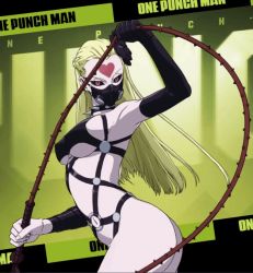 Rule 34 | 1girl, animated, animated gif, ass, bdsm outfit, blonde hair, bouncing breasts, breasts, femdom, heart, kaijin hime do-s, large breasts, live2d, navel, one-punch man, solo, whip