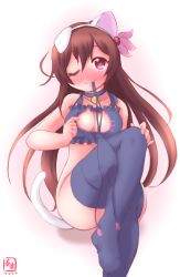 Rule 34 | 10s, 1girl, 2016, anal tail, animal ears, bell, black bra, black panties, black thighhighs, blush, bra, brown hair, cat cutout, cat ear panties, cat ears, cat girl, cat lingerie, cat tail, choker, cleavage cutout, clothing cutout, collar, commentary request, dated, fake animal ears, fake tail, full-face blush, hair ornament, heart, heart-shaped pupils, highres, jingle bell, kanon (kurogane knights), kantai collection, kisaragi (kancolle), leg lift, long hair, meme attire, mouth hold, neck bell, one eye closed, panties, unworn panties, purple eyes, side-tie panties, solo, symbol-shaped pupils, tail, thighhighs, underwear, underwear only