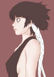 Rule 34 | 1girl, black eyes, black hair, bleach, breasts, colorized, female focus, profile, rokuku, short hair, sideboob, simple background, solo, sui-feng, third-party edit, twintails, upper body
