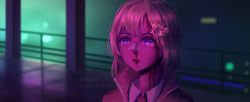 Rule 34 | 1girl, absurdres, blade runner, blade runner 2049, blonde hair, blood, blood on face, blue eyes, blurry, coat, commentary request, commission, crabi, depth of field, goslingposting (meme), hair ornament, highres, hololive, hololive english, meme, necktie, nosebleed, overcoat, parody, popped collar, tsurime, twitter username, virtual youtuber, watermark, watson amelia, watson amelia (1st costume)