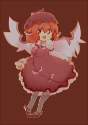 Rule 34 | 1girl, animal ears, bad id, bad pixiv id, breasts, chibi, dress shirt, female focus, full body, hat, mary janes, mo-no, mystia lorelei, pantyhose, pigeon-toed, shirt, shoes, short hair, simple background, small breasts, solo, touhou, winged footwear, wings