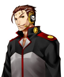 Rule 34 | 1boy, big al, brown hair, headphones, headset, kotorain, male focus, scar, simple background, smile, solo, stitches, vocaloid, white background, yellow eyes