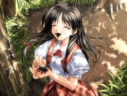 Rule 34 | 1990s (style), 1girl, bug, eating, closed eyes, forest, game cg, happy, bug, kimishima nana, murder, nature, pia carrot (series), pia carrot e youkoso!!, pia carrot e youkoso!! 3, solo, third-party edit, what