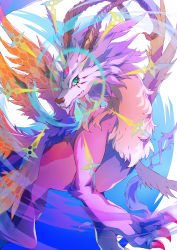 Rule 34 | absurdres, claws, digimon, dragon, fangs, forehead jewel, green eyes, highres, holydramon, horns, multiple wings, pink fur, wings