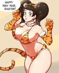 Rule 34 | 1girl, breasts, chinese zodiac, highres, kawakami sadayo, large breasts, persona, persona 5, solo, twintails, year of the tiger