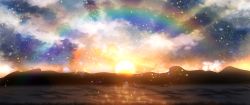 Rule 34 | absurdres, cloud, fantasy, highres, light particles, light rays, moenoki, no humans, original, rainbow, scenery, sky, still life, sun, sunset