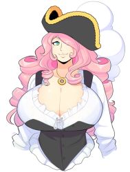 Rule 34 | mole, breasts, cleavage, green eyes, huge breasts, jewelry, necklace, pink hair, pirate, theycallhimcake
