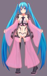 Rule 34 | 1girl, absurdres, alternate costume, aqua eyes, aqua hair, bad id, bad pixiv id, blush, boots, breasts, c-string, cameltoe, groin, hatsune miku, highres, jack dempa, long hair, navel, pussy, see-through, smile, solo, strapless bottom, thigh boots, thighhighs, twintails, very long hair, vocaloid