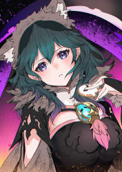 Rule 34 | 1girl, animal ears, blue eyes, blue hair, blush, breasts, bridal gauntlets, byleth (female) (fire emblem), byleth (fire emblem), commentary request, cookie, fake animal ears, fire emblem, fire emblem: three houses, fire emblem heroes, food, gem, hair between eyes, halloween, highres, holding, holding cookie, holding food, large breasts, long hair, looking at viewer, nakabayashi zun, nintendo, parted lips, solo, teeth, wolf ears